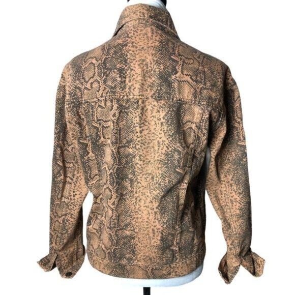 Free People Snake Skin Trucker Jacket Brown XS - Picture 3 of 7
